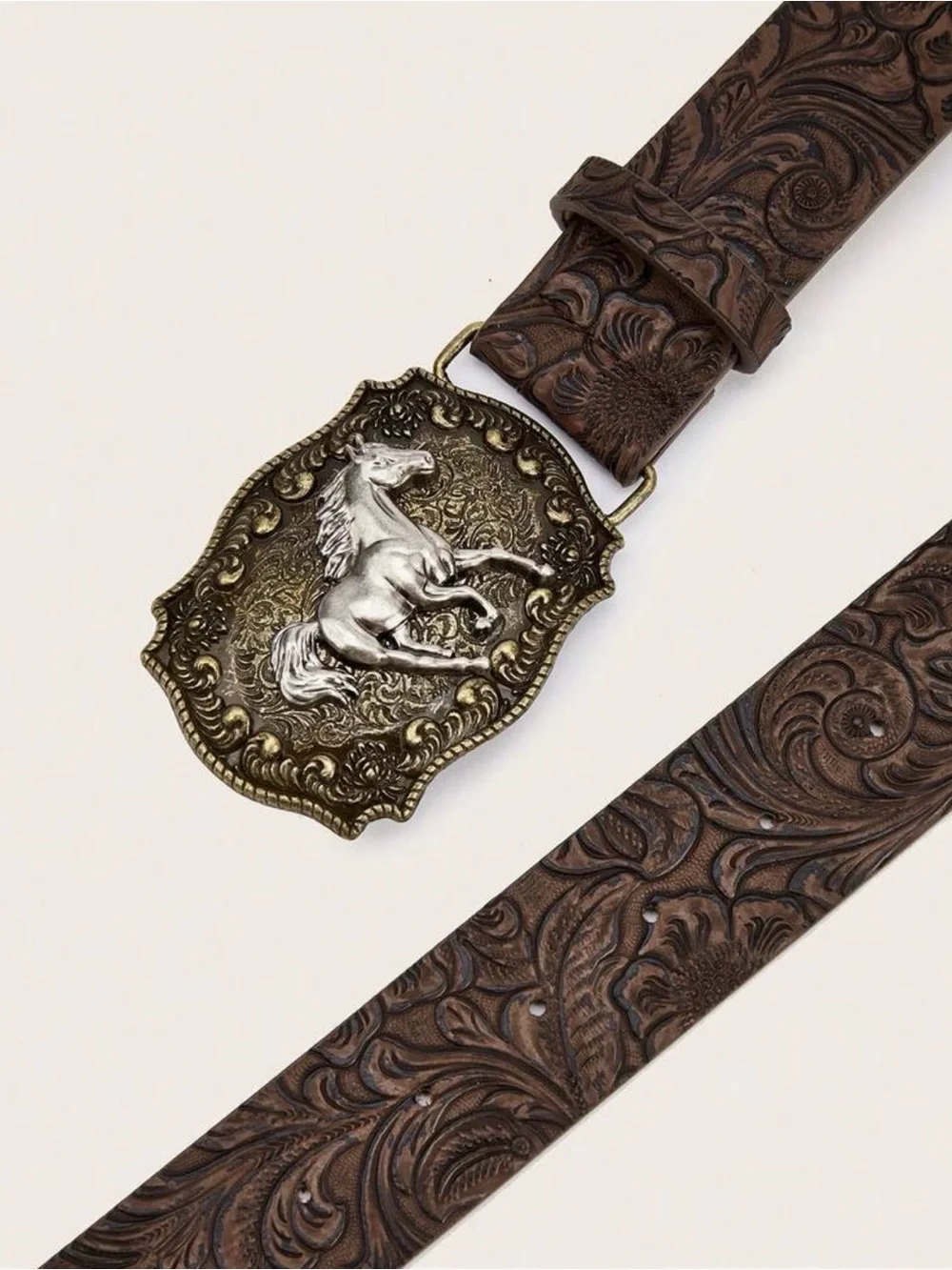 Unisex Western cowboy style belt with animal embossed buckle PU leather